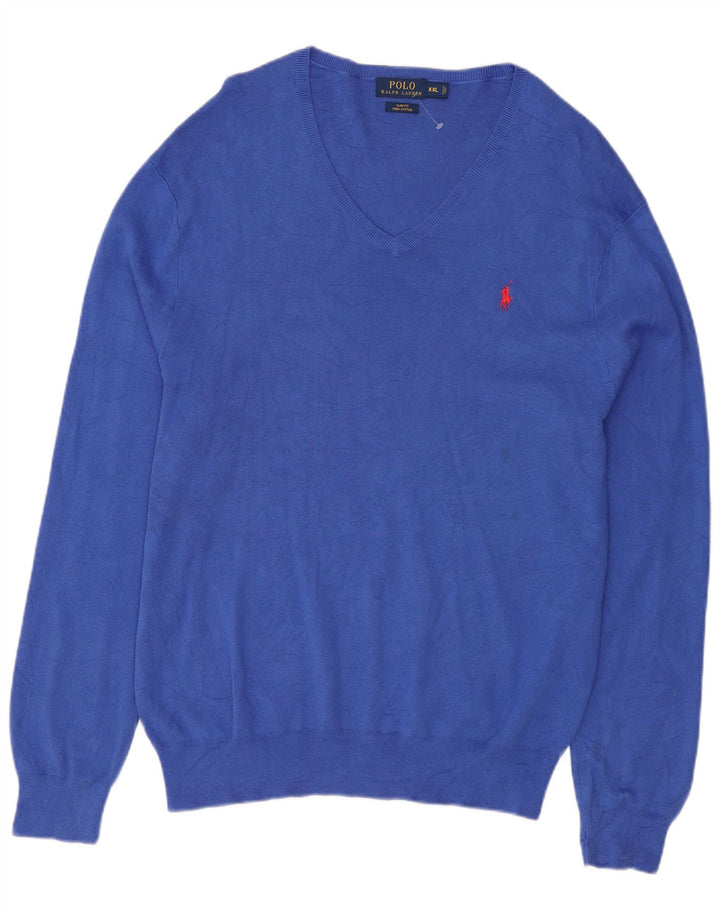 Polo Ralph Lauren Pull coupe ajustée à col en V pour homme 2XL en coton bleu