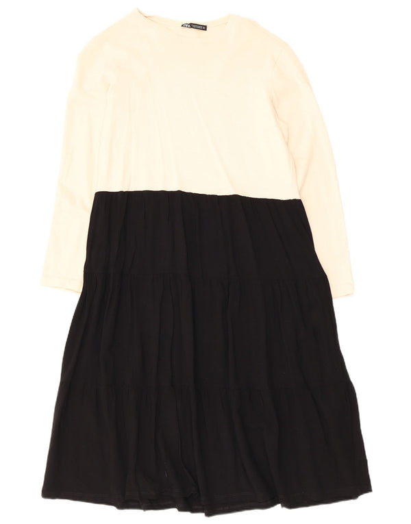 Zara Robe trapèze à manches longues pour femme UK 12 Medium Blanc Colourblock