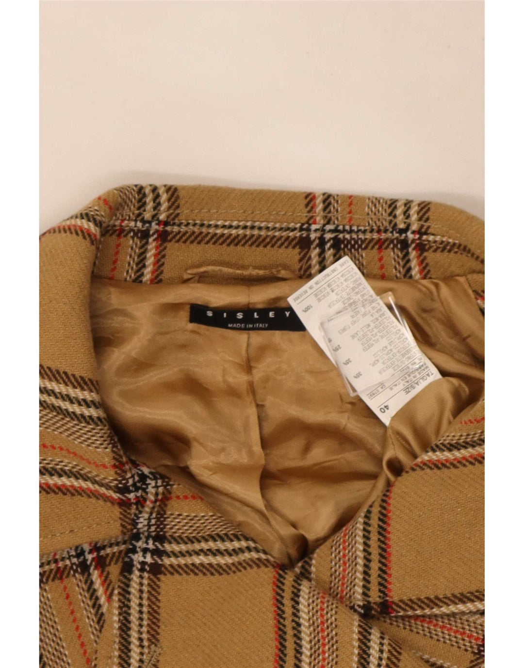 Sisley Veste Blazer 4 Boutons IT 40 Petit Carreau Beige Acrylique Femme
