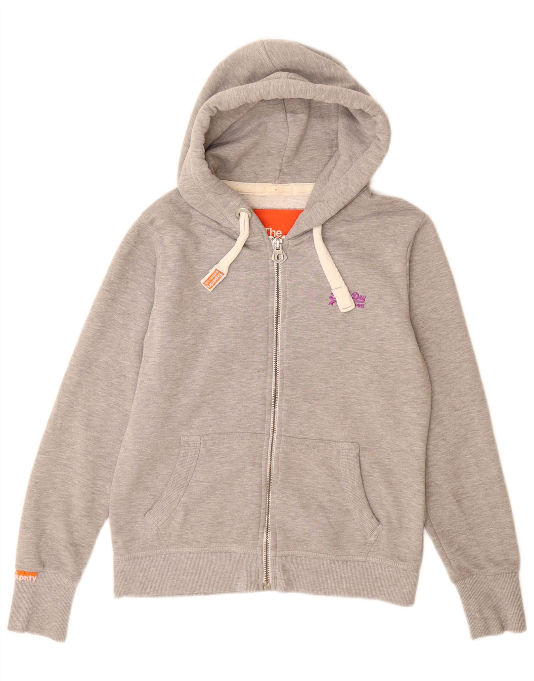 Superdry Pull à capuche zippé pour femme UK 14 Large Gris Polyester