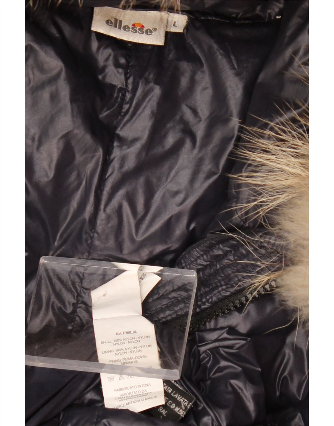 Ellesse Veste matelassée à capuche pour femme UK 14 Large Noir Nylon