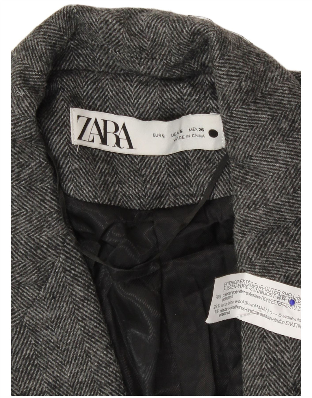Zara Femme 1 Bouton Blazer Veste UK 10 Petit Gris Chevrons Polyester