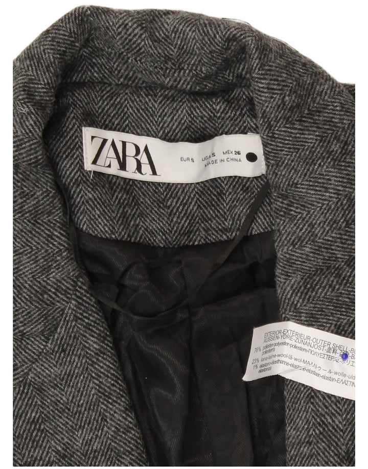 Zara Femme 1 Bouton Blazer Veste UK 10 Petit Gris Chevrons Polyester