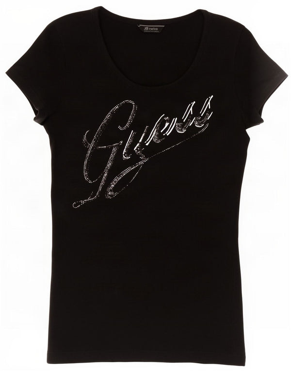 Guess Womens Graphic T-Shirt Top UK 8 Small Black