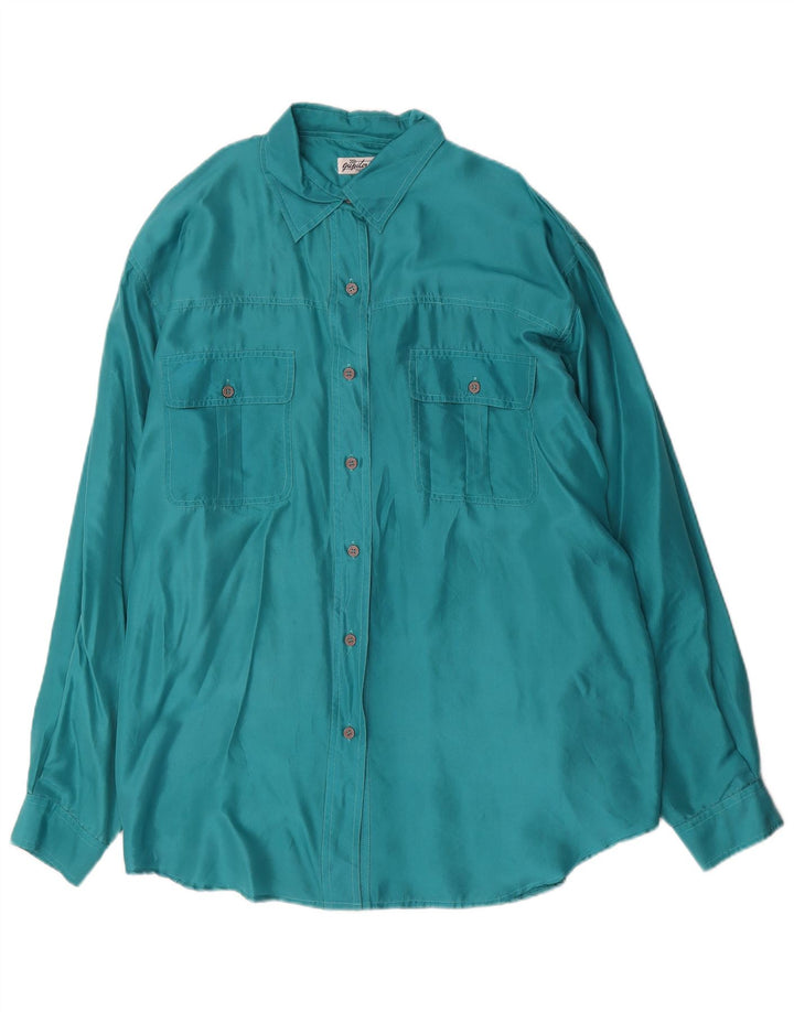 vintage Femme Chemise surdimensionnée Blouse UK 16 Grande Soie Verte