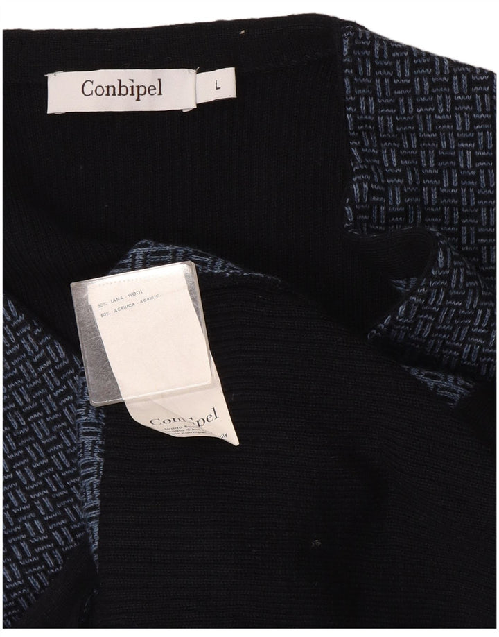 Conbipel Gilet Tricot Homme Grande Laine Géométrique Bleu Marine