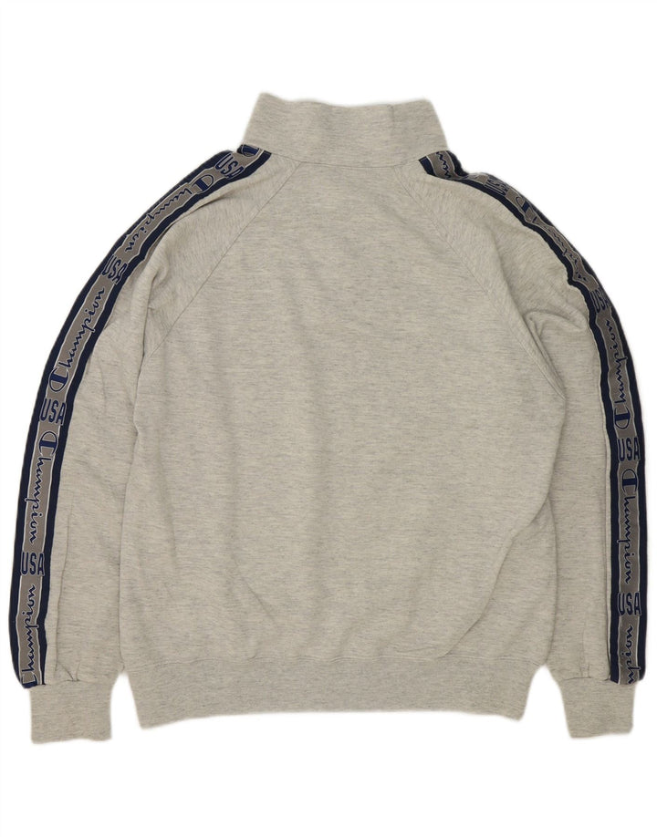 Champion Sweat-Shirt Graphique à Col Zippé Homme Gris Moyen Colorblock