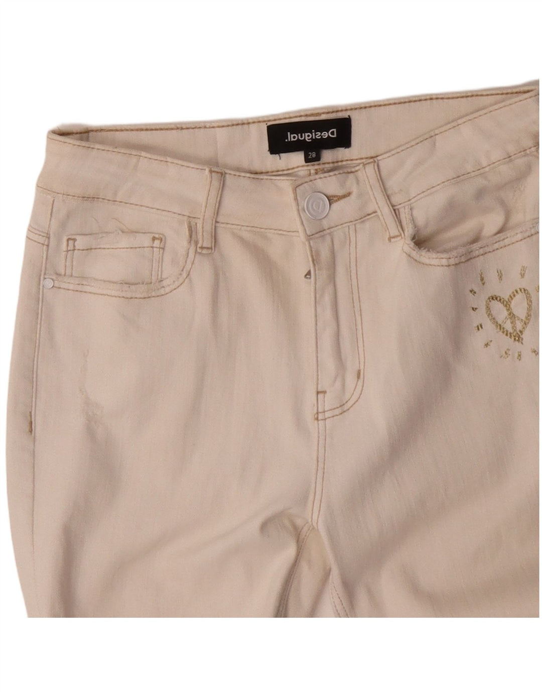 DESIGUAL Jean Slim Femme W28 L27 Blanc Cassé Coton