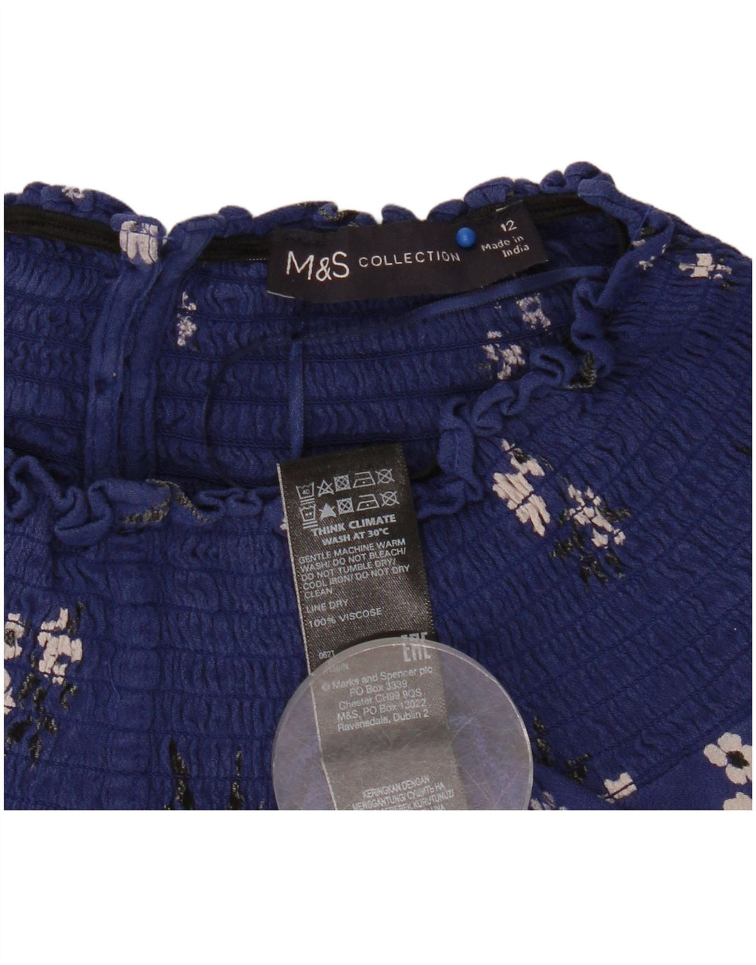 Marks & Spencer Chemisier à manches longues pour femme UK 12 Bleu marine moyen floral