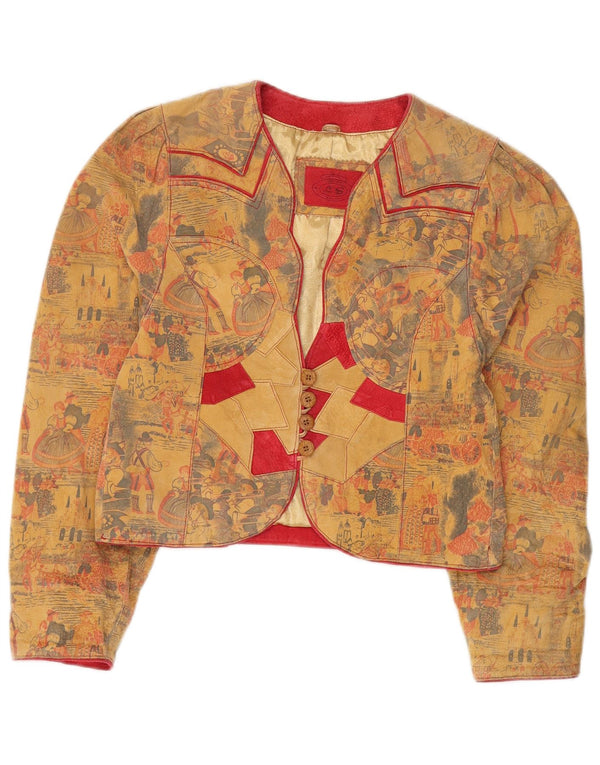 Vintage Femme Trachten 4 Bouton Blazer Veste EU 36 Petit Cuir Beige