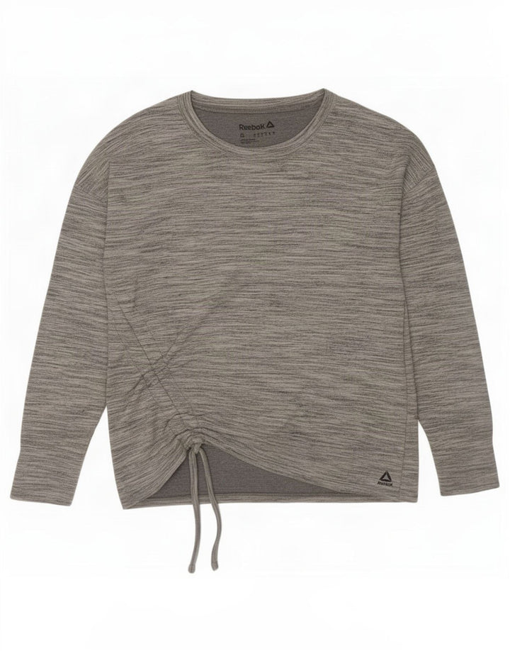 Reebok Femme Haut Oversize Manches Longues UK 10 Petit Gris Moucheté Polyester