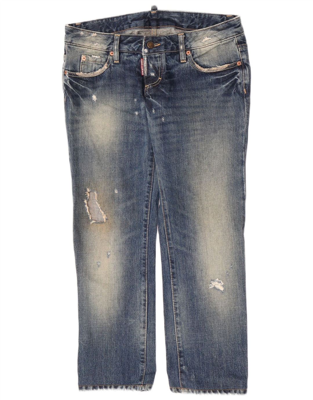 Dsquared Jean droit vieilli pour femme IT 44 Medium W30 L27 Bleu Coton