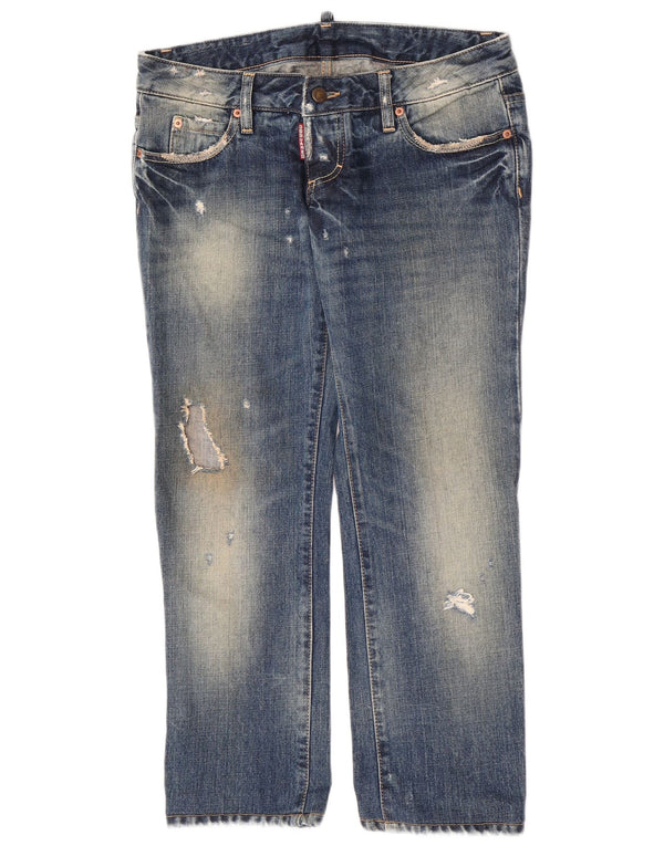 Dsquared Jean droit vieilli pour femme IT 44 Medium W30 L27 Bleu Coton