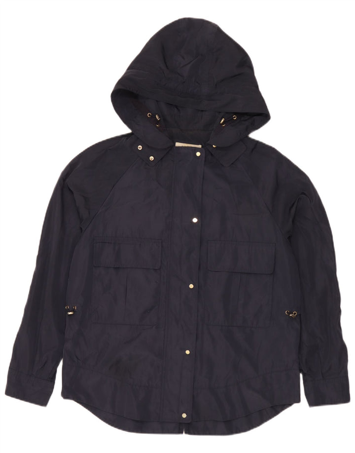 Zara Veste de pluie à capuche pour femme UK 14 Medium Bleu marine Polyester