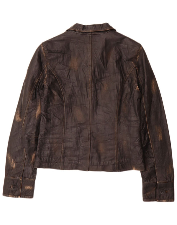 vintage Femmes 2 Bouton Blazer En Cuir Veste UK 8 Petit Noir