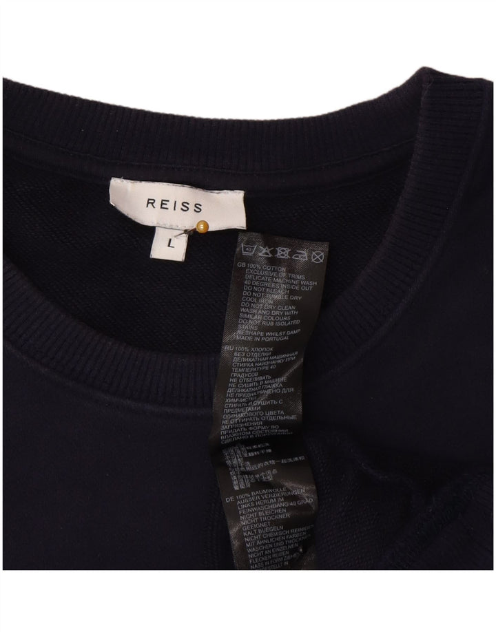 Reiss Mens Graphic Sweatshirt Jumper Grand Bleu Marine Coton