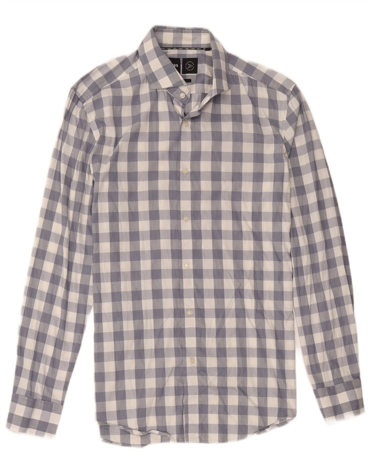 Hugo Boss Chemise slim fit pour homme Taille 15 1/2 Coton à carreaux bleu moyen