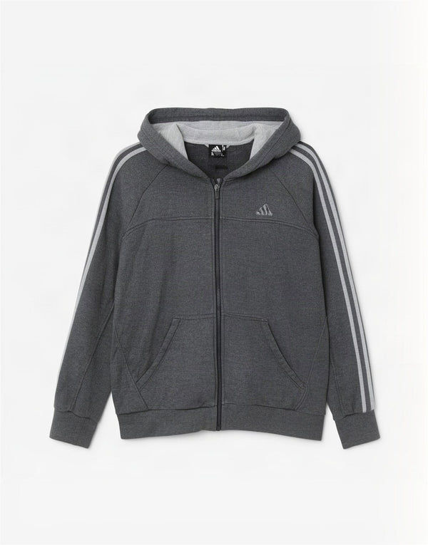 Adidas Pull à capuche zippé pour homme en coton gris moyen