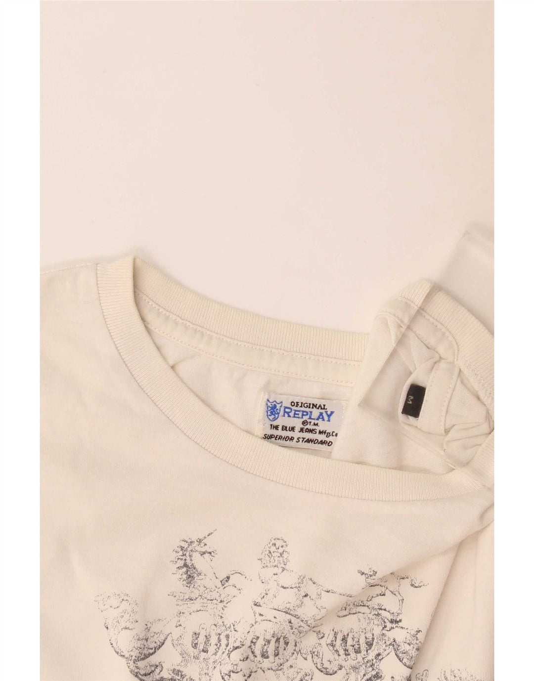 Replay Haut graphique à manches longues pour femme UK 14 Medium Off White