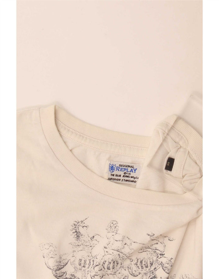 Replay Haut graphique à manches longues pour femme UK 14 Medium Off White