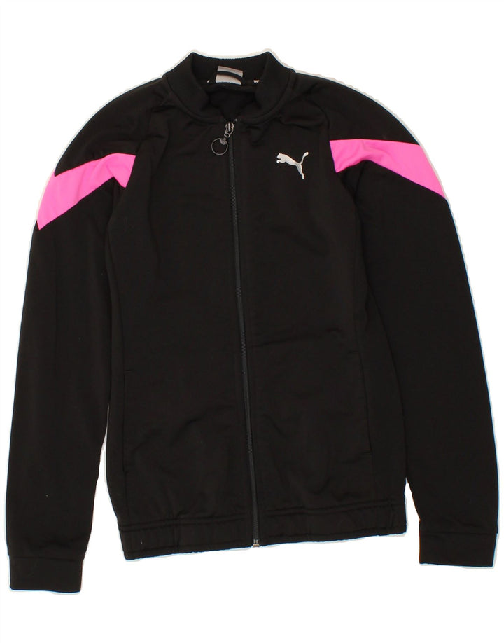 PUMA Girls Tracksuit Top Jacket 11-12 Years Black Colourblock Polyester Vintage Puma and Second-Hand Puma from Messina Hembry 