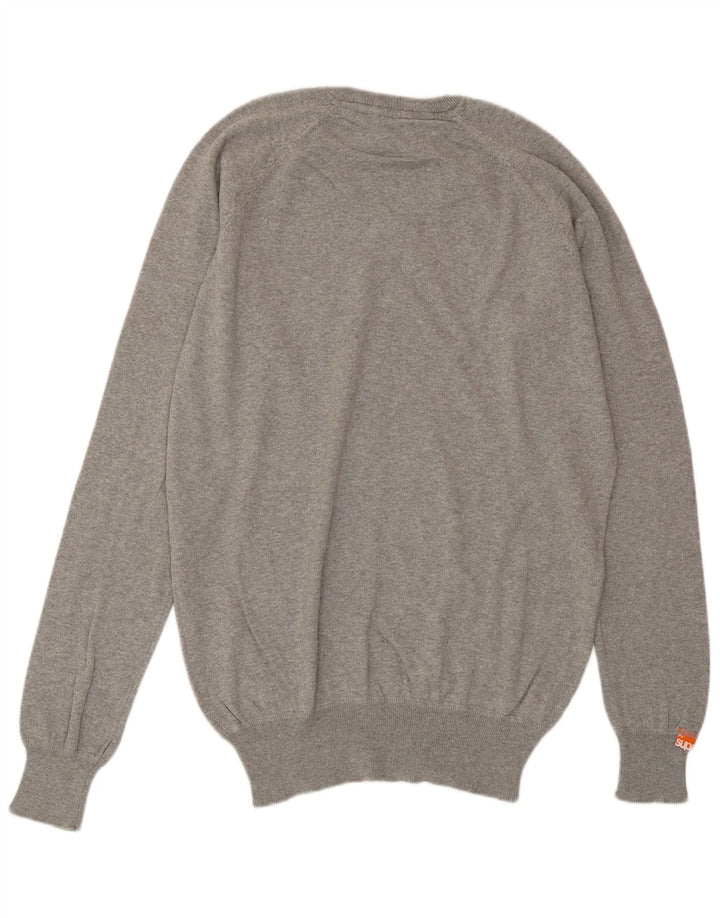 SUPERDRY Pull Col V Homme Gris Moyen Coton