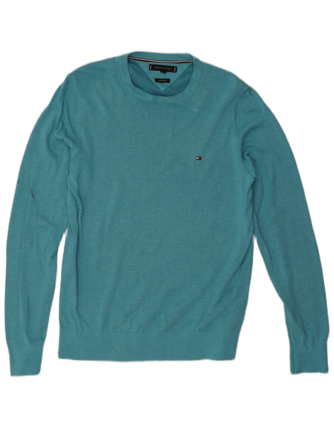 Tommy Hilfiger Pull à col rond pour homme en coton turquoise moyen
