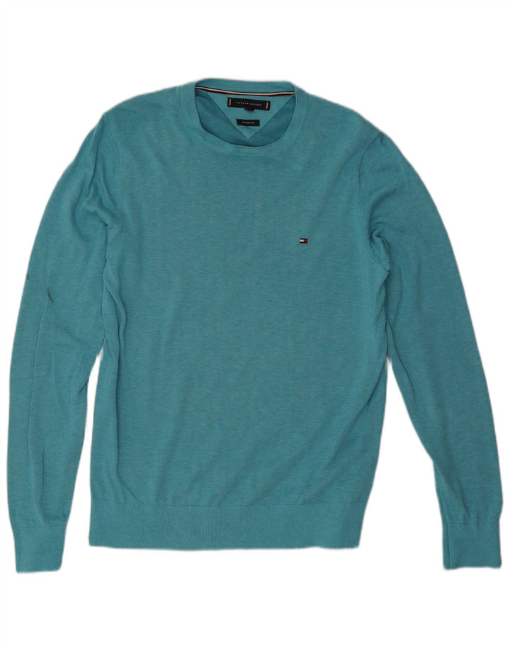 Tommy Hilfiger Pull à col rond pour homme en coton turquoise moyen
