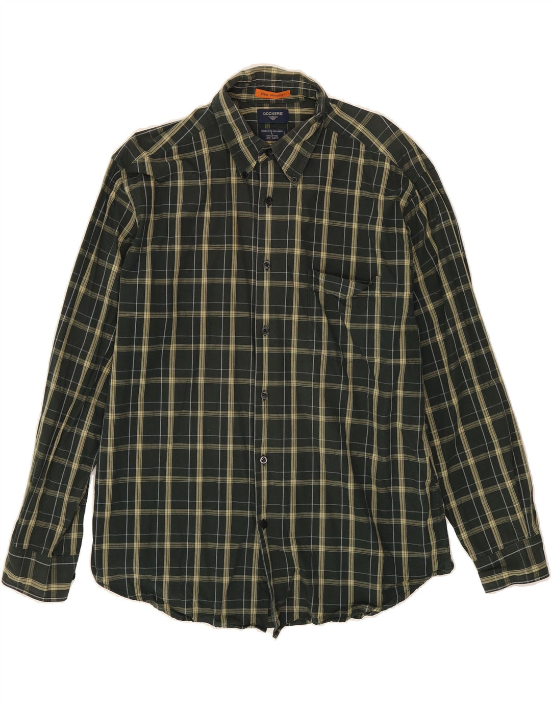DOCKERS Mens Stain Defender Shirt Large Green Check Cotton Vintage Dockers and Second-Hand Dockers from Messina Hembry 