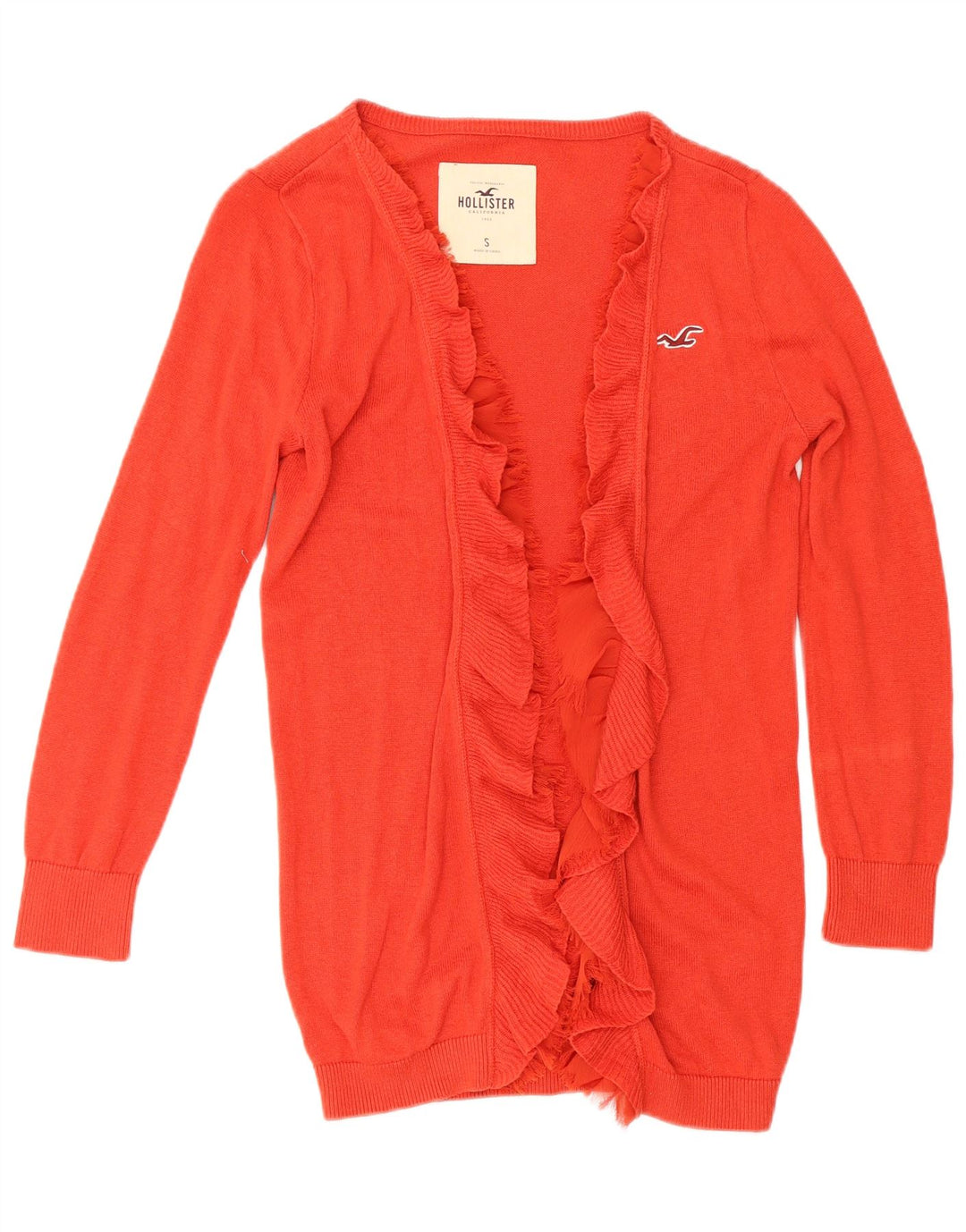 Hollister Pull cardigan ouvert à volants sur le devant pour femme UK 10 Petit coton rouge