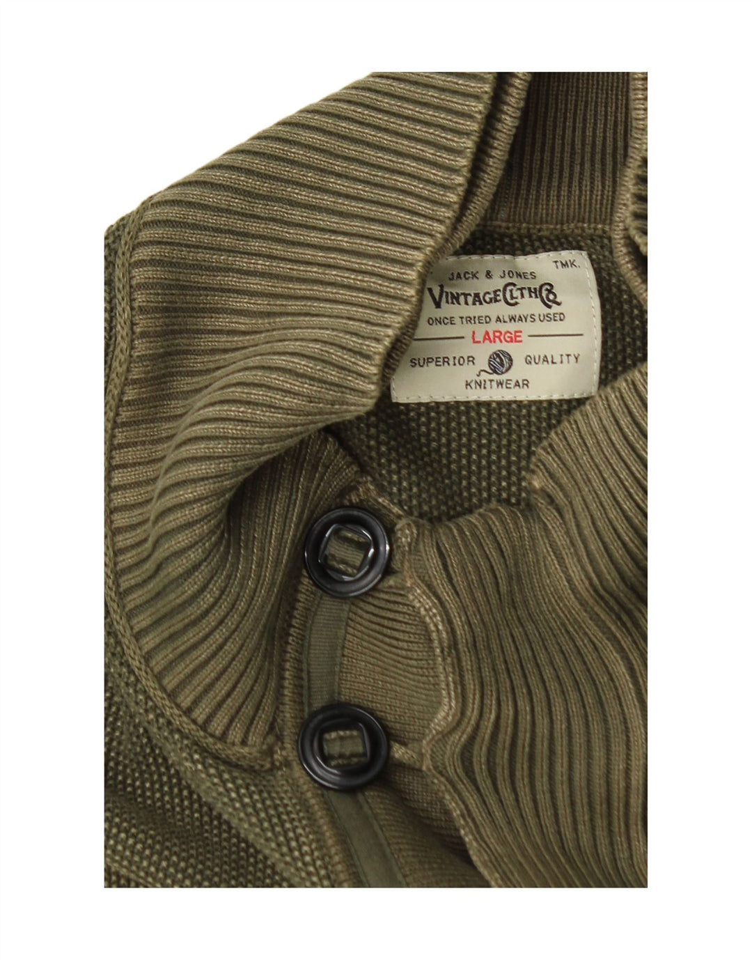 JACK & JONES Mens Button Neck Jumper Sweater Large Green Cotton