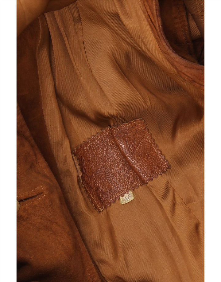 vintage Femme Daim Sans Manches Pardessus IT 46 Grand Cuir Marron