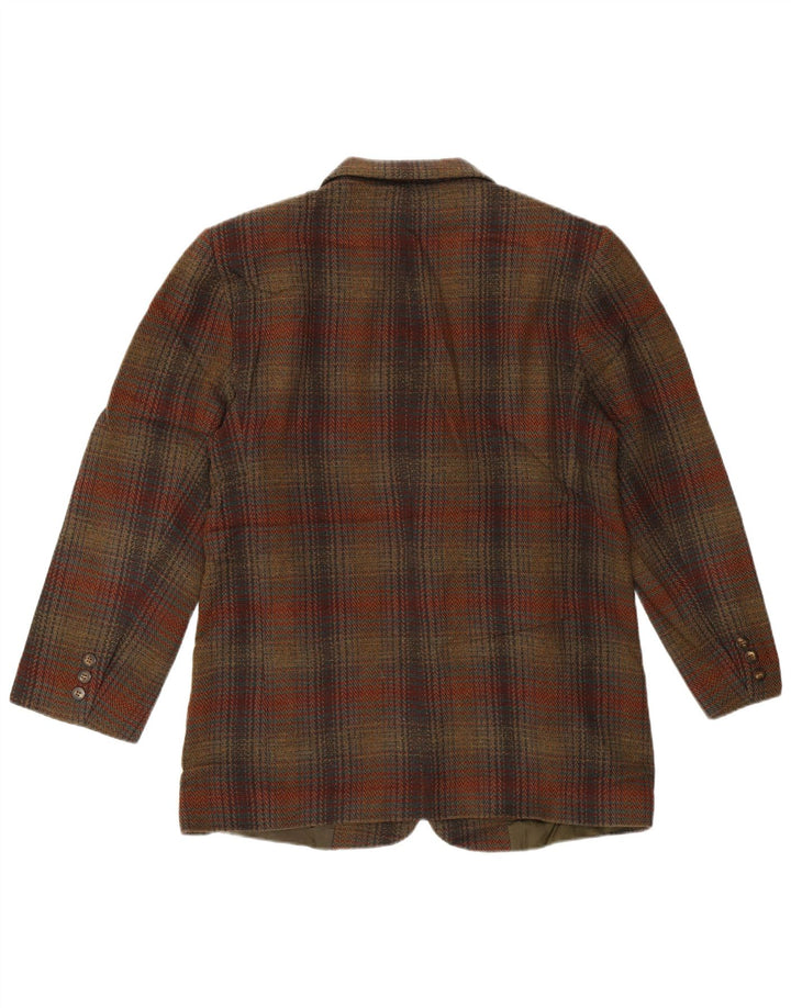 Eddie Bauer Veste blazer à 3 boutons pour femme UK 14 en laine à carreaux marron moyen