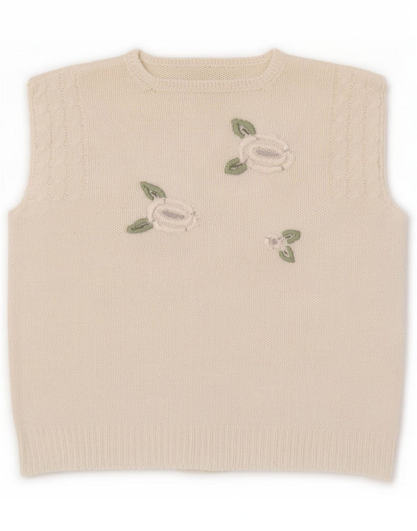 Vintage Womens Crop Vest Débardeur UK 14 Large White Floral