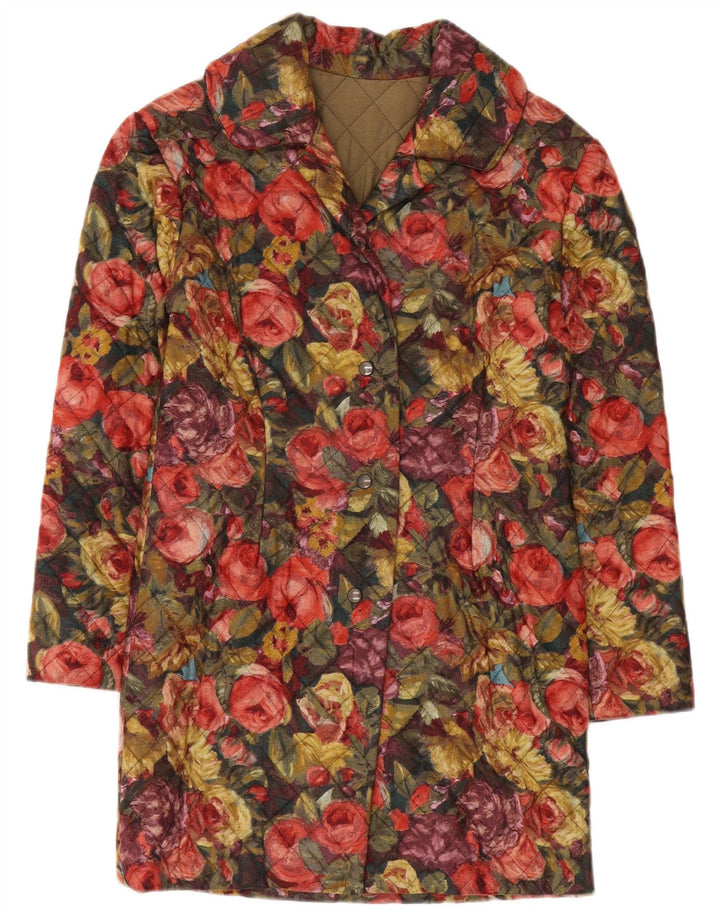 vintage Womens Quilted Overcoat UK 8 Petit Floral Multicolore