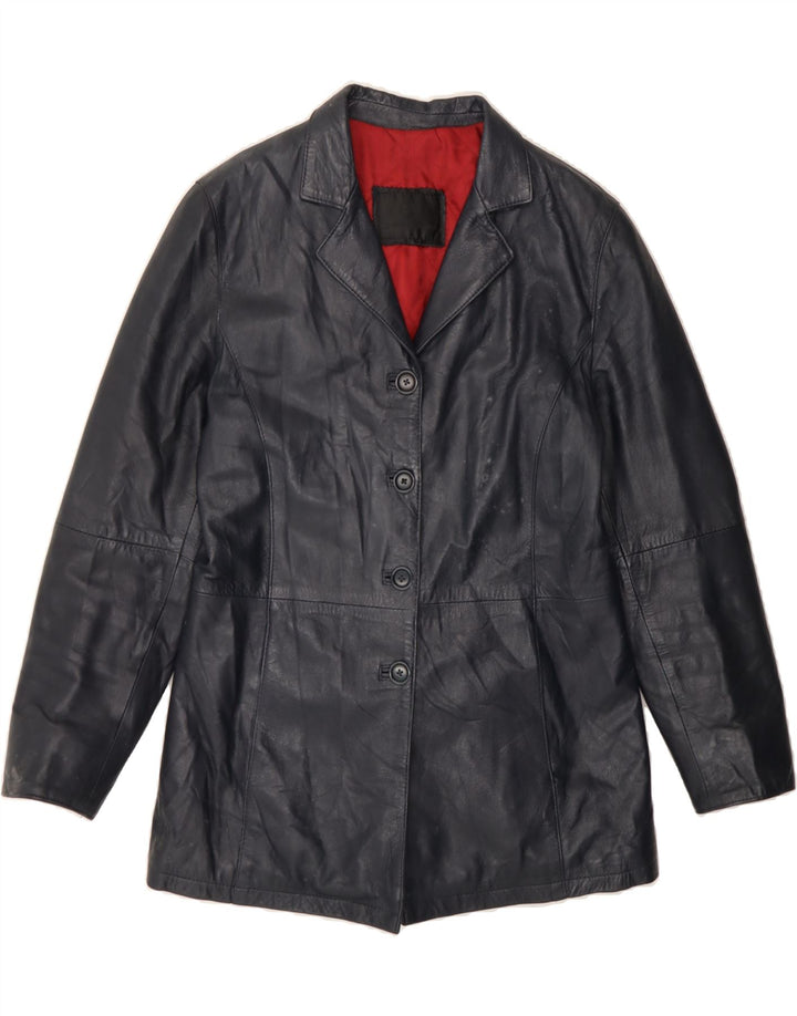VINTAGE Womens Leather Jacket IT 42 Medium Navy Blue Leather Vintage Vintage and Second-Hand Vintage from Messina Hembry 
