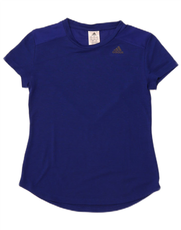 Adidas Womens Crop T-Shirt Top UK 8/10 Petit Bleu Marine Polyester