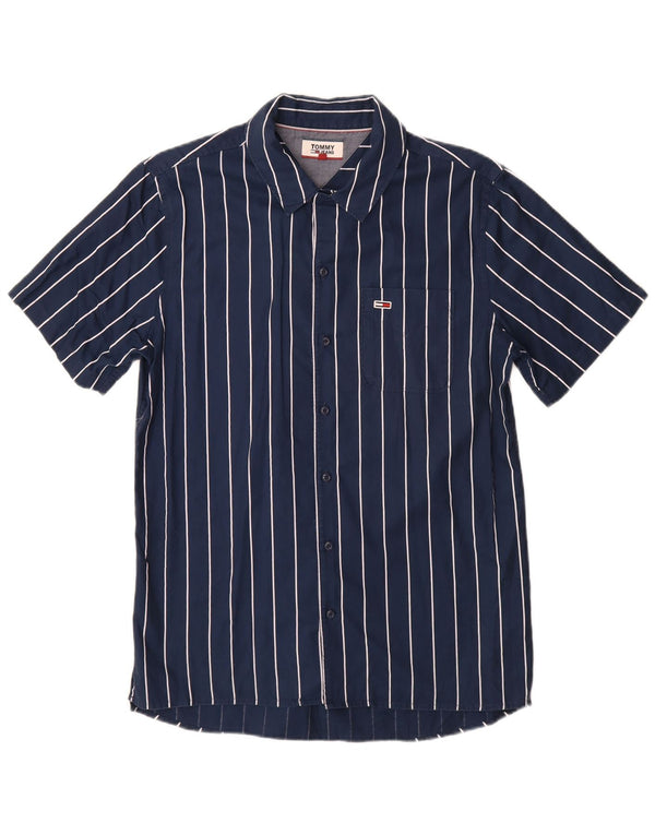 Tommy Hilfiger Chemise à manches courtes pour homme Petit coton rayé bleu marine
