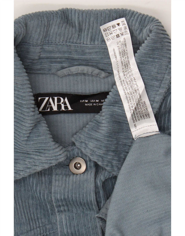 Zara Chemise surdimensionnée en velours côtelé pour femme UK 14 Coton bleu moyen