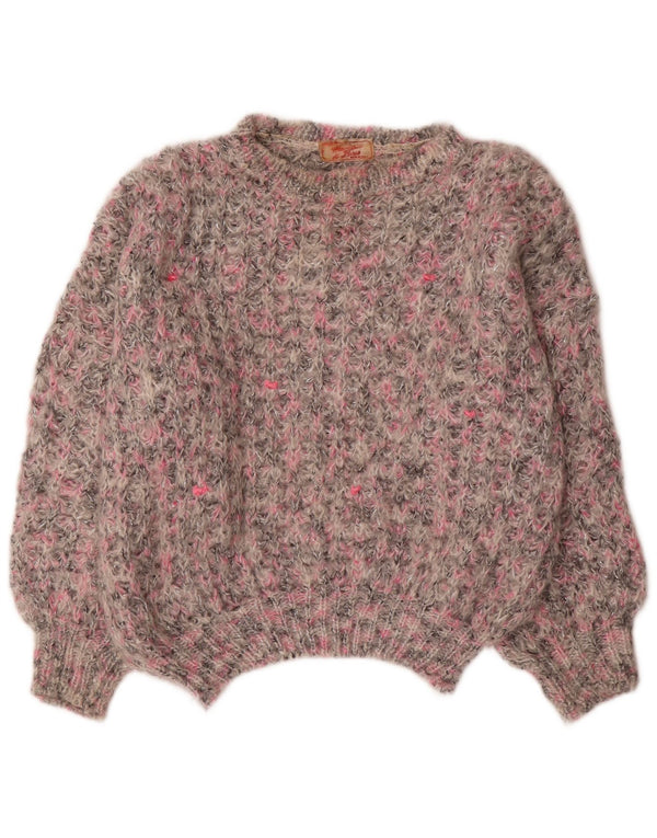vintage Femmes Bateau Cou Jumper Pull UK 18 XL Gris Moucheté