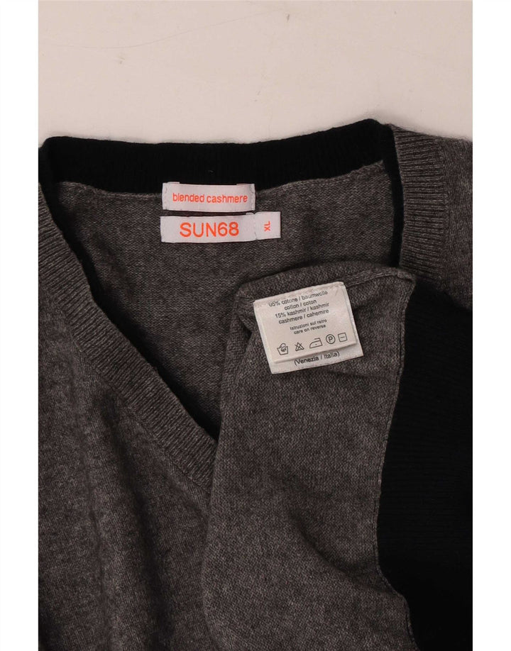 Sun68 Pull col V pour homme XL en coton gris