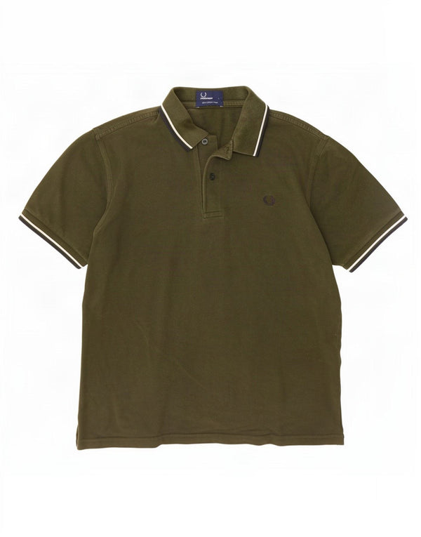 Fred Perry Polo Homme Large Kaki Rayé Coton