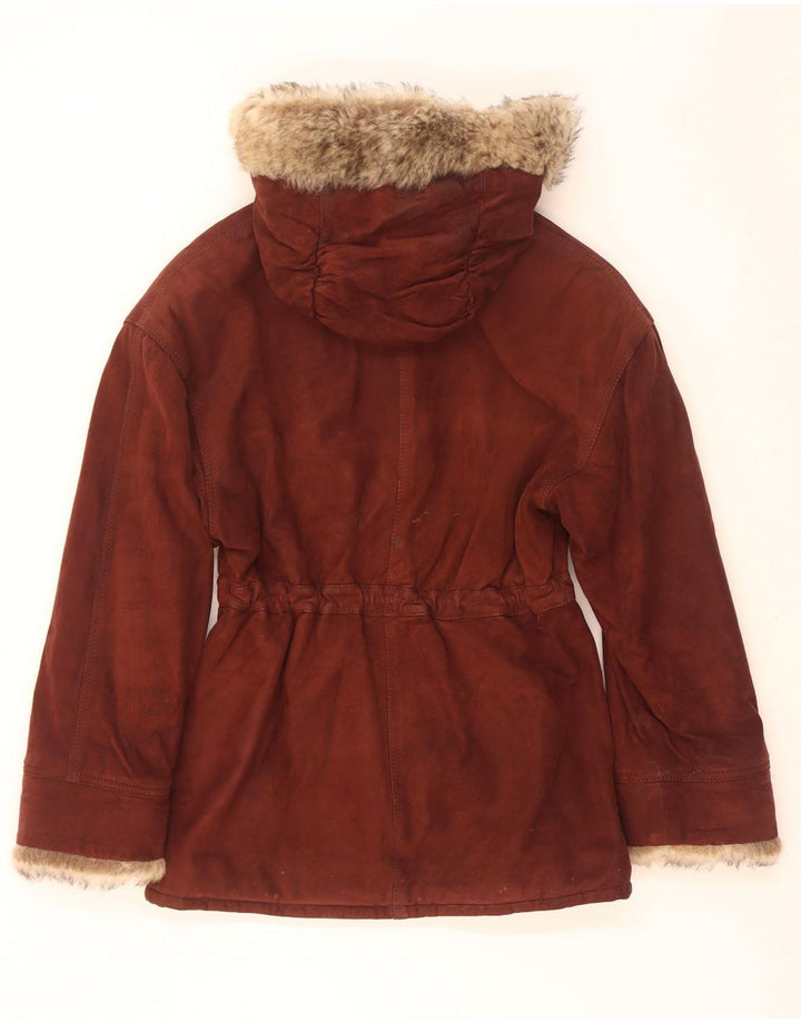 Veste en daim à capuche femme vintage IT 42 Cuir marron moyen