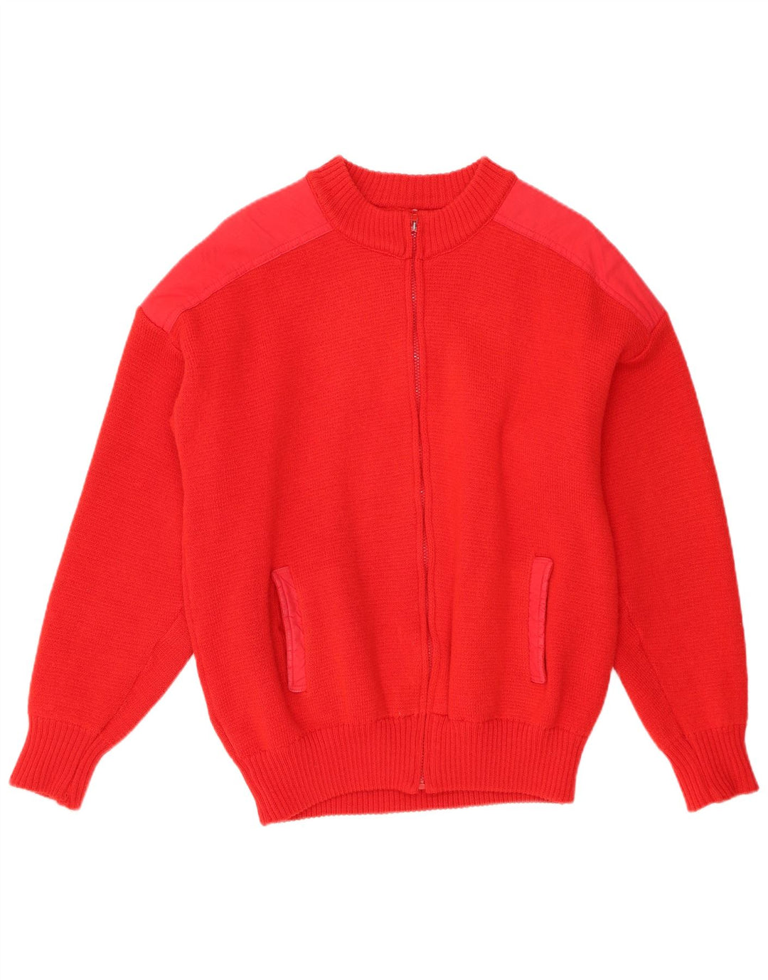 vintage Mens Cardigan Pull Moyen Rouge Laine Rétro