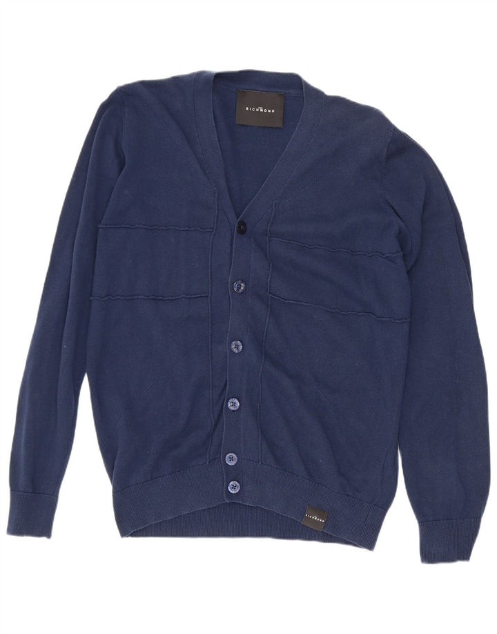 Richmond Pull Cardigan Homme Petit Bleu Marine Coton