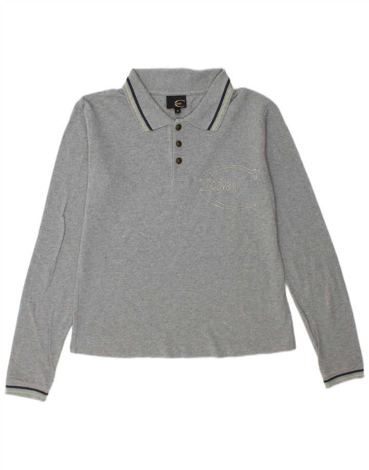 JUST CAVALLI Polo graphique à manches longues pour femme UK 10 petit coton gris