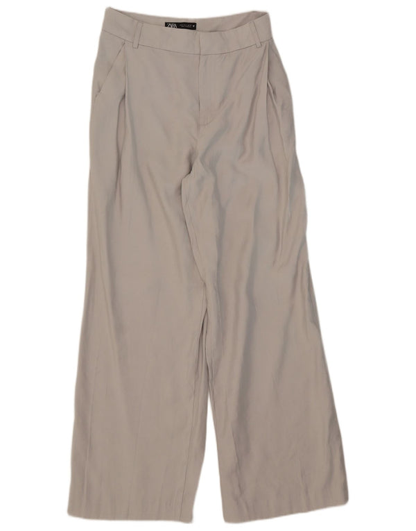 Zara Pantalon Chino Large Femme Small W26 L30 Gris Modal