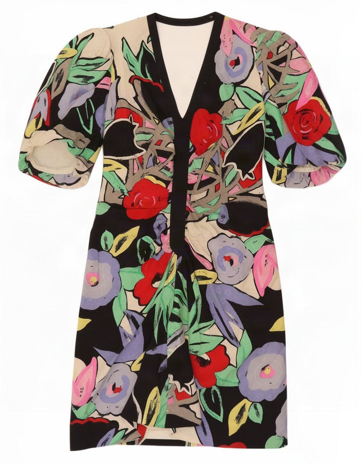 Frank Usher Robe droite pour femme UK 44 Acétate floral noir moyen