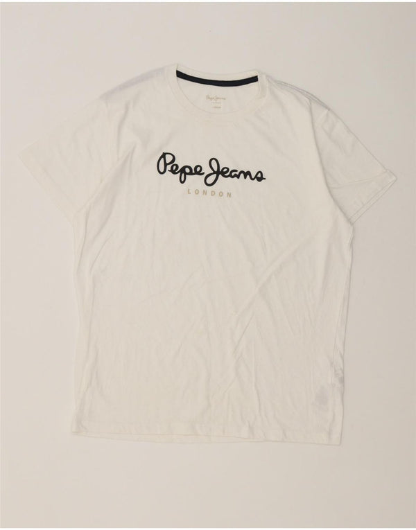 PEPE Jeans T-shirt graphique coupe classique pour hommes, grand, blanc, coton