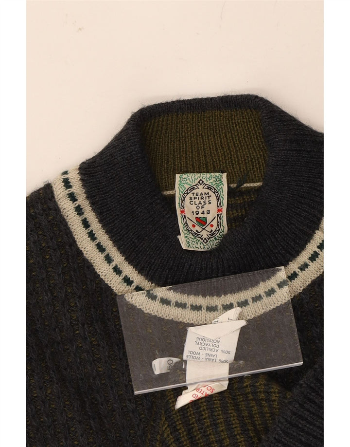 VINTAGE Pull col roulé pour homme IT 50 Bleu marine moyen Colourblock